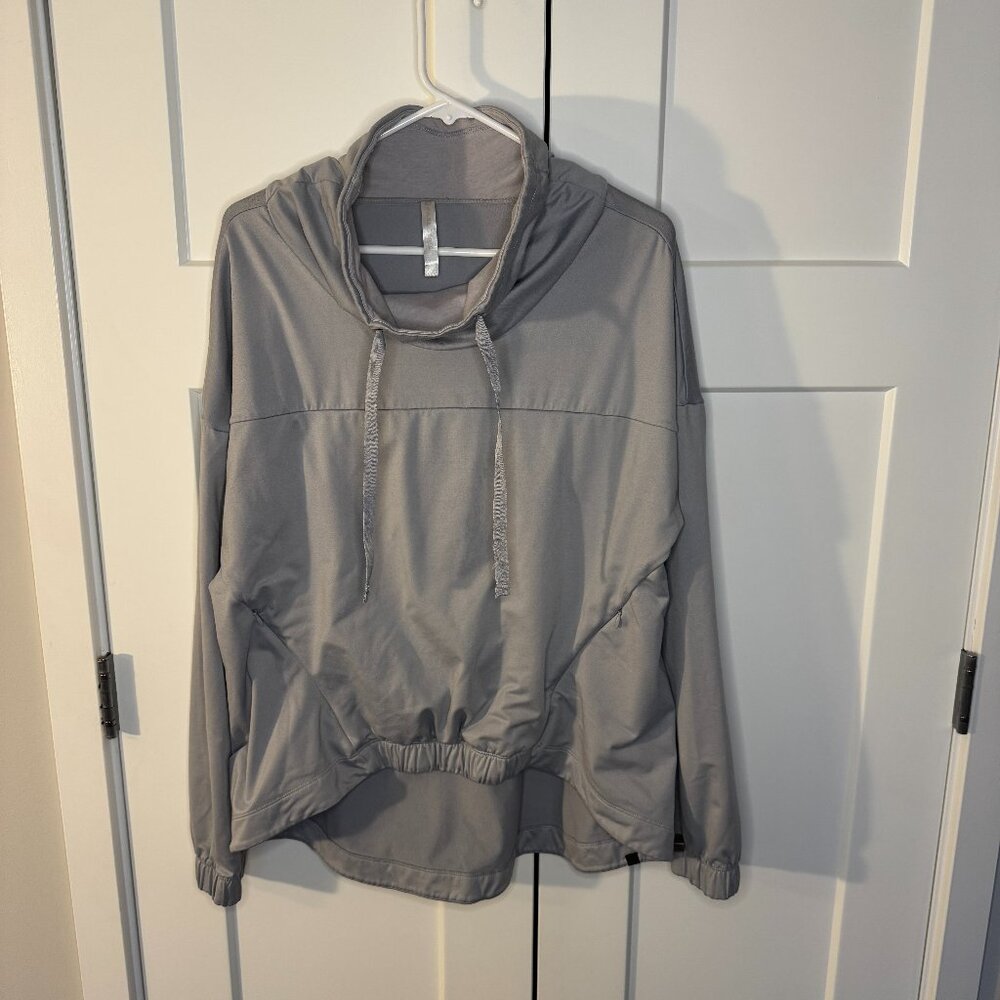 Fabletics Women Europa Pullover Cozy Luxe Zip Pockets Funnel Neck Stretch Gray L